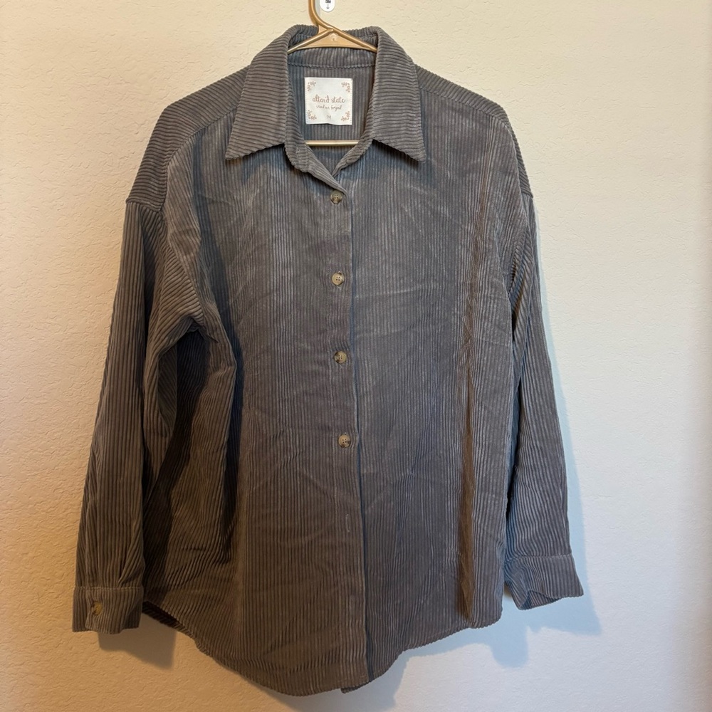 Altar’d State Women’s Soft Brown Long Sleeved Corduroy Shirt, Size Medium
